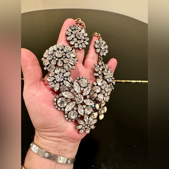 NWT Luxury Maximalist Spring J. Crew Crystal Flower Lattice Statement Necklace - Picture 13 of 15